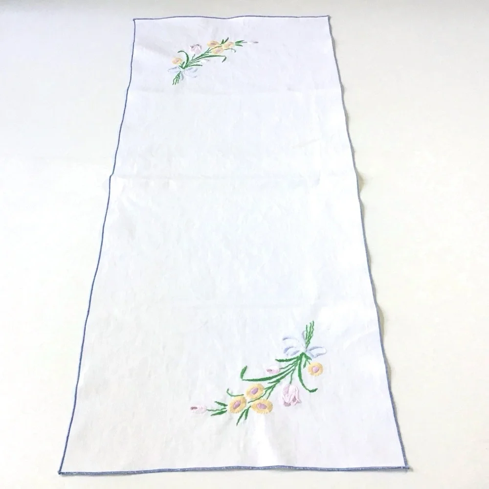 Vintage Needlepoint Dresser Scarf Table Runner Floral Embroidery 12.75”x29.5”